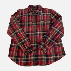 Lauren Ralph Lauren Plaid‎ Flannel Button Down Shirt Large Top Red Green